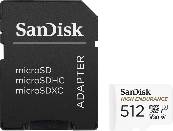 Card face showing 512GB, V30, U3, Class 10, and UHS-I markings